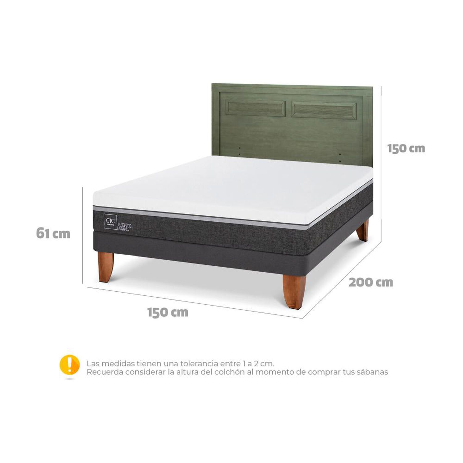 Cama Europea Cic Ortopedic Advance / 2 Plazas / Base Normal + Respaldo image number 6.0