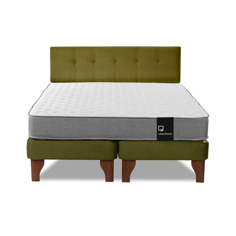 Cama Europea Zen Best Tela Velvet Verde 2 Plazas + Respaldo image number 3.0