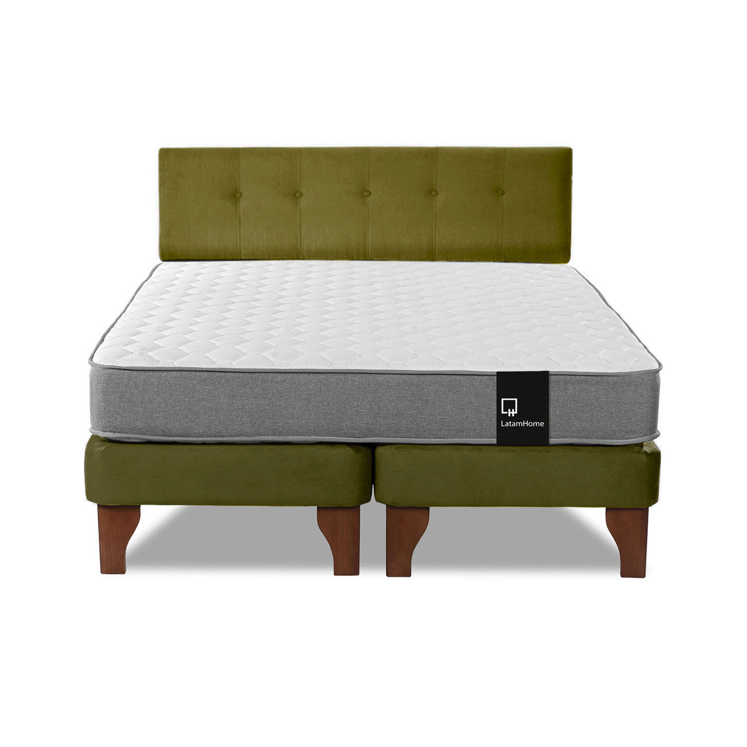Cama Europea Zen Best Tela Velvet Verde 2 Plazas + Respaldo image number 3.0