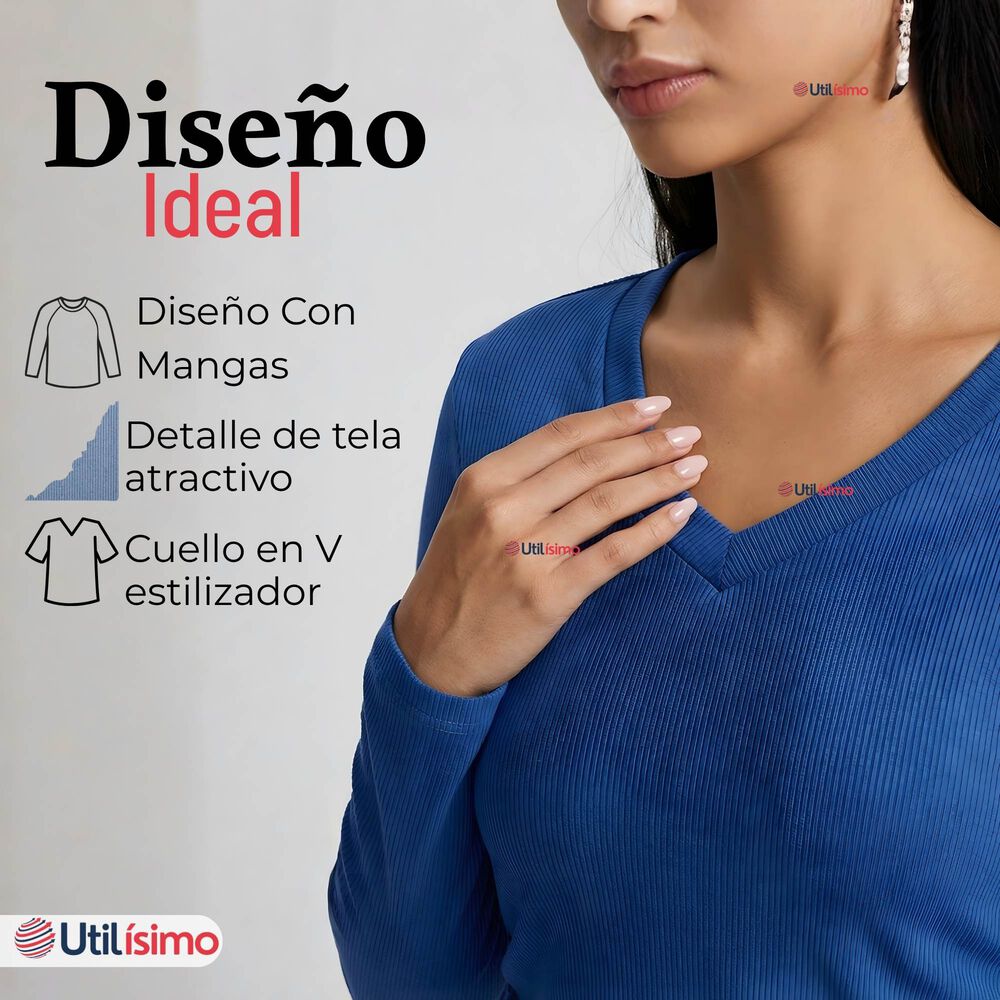 Camiseta Polar Polera Cuello V Mujer Manga Larga Tela Acanalada Colores Surtidos image number 6.0