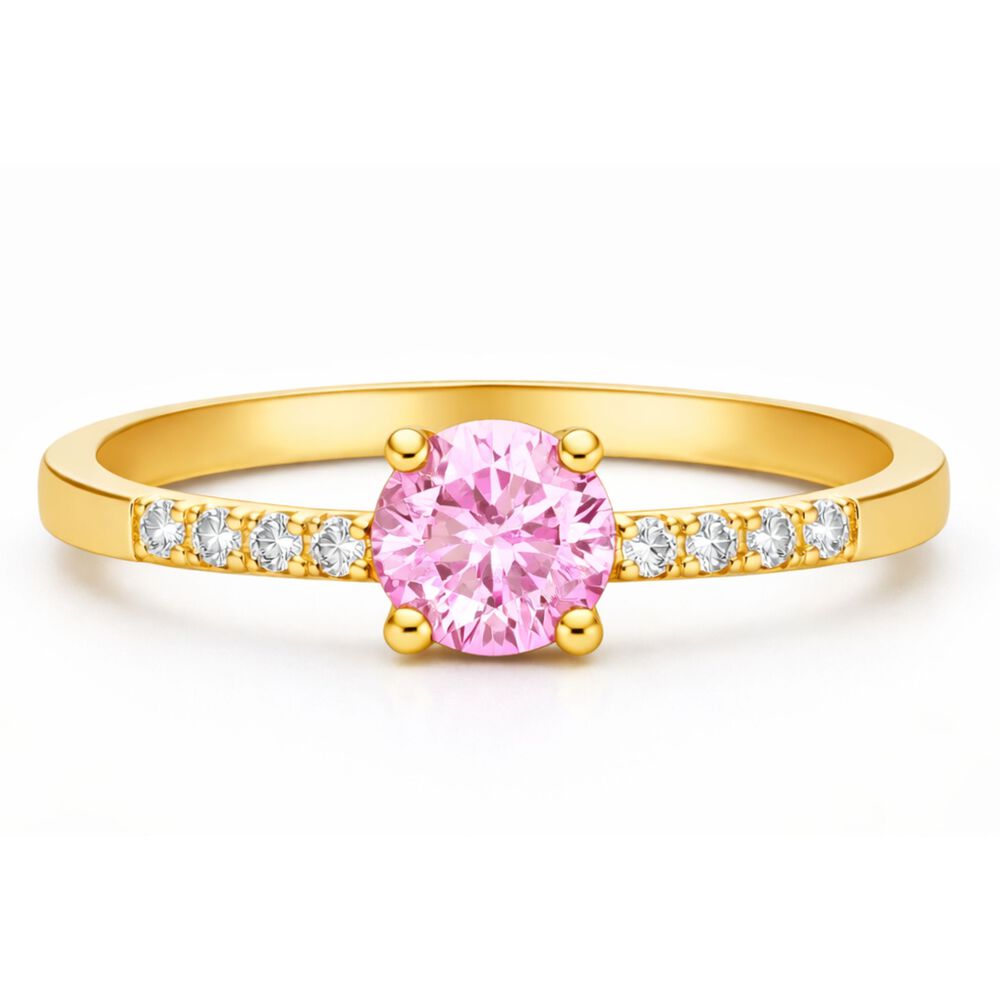 Anillo Solitario Princesa Oro 18k Con Cristal Central 5mm Rosada image number 1.0