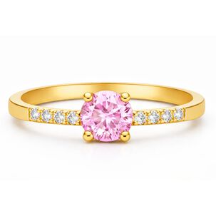 Anillo Solitario Princesa Oro 18k Con Cristal Central 5mm Rosada