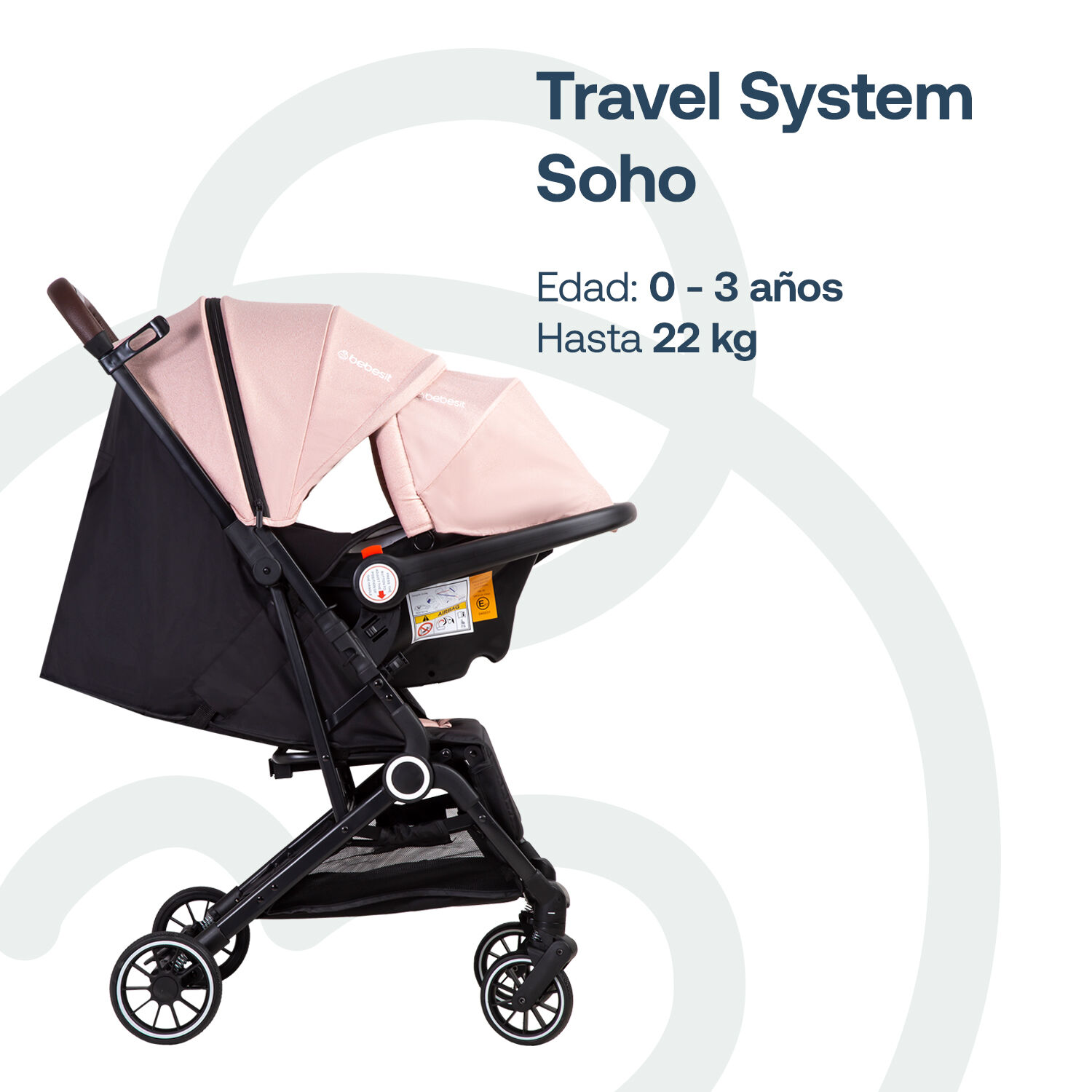 Coche Maleta Compacto Travel System Soho Rosa Bebesit image number 1.0