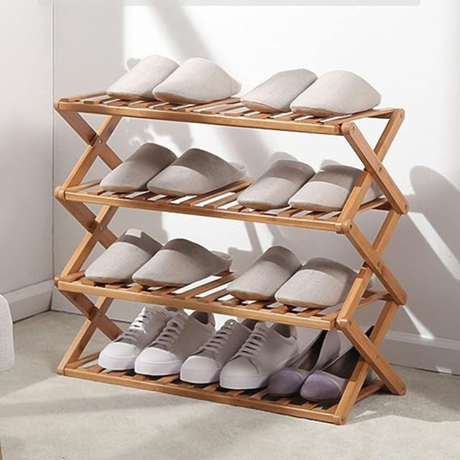 Zapatero Plegable De Madera Con 4 Niveles 70x25x68 Cm image number 1.0