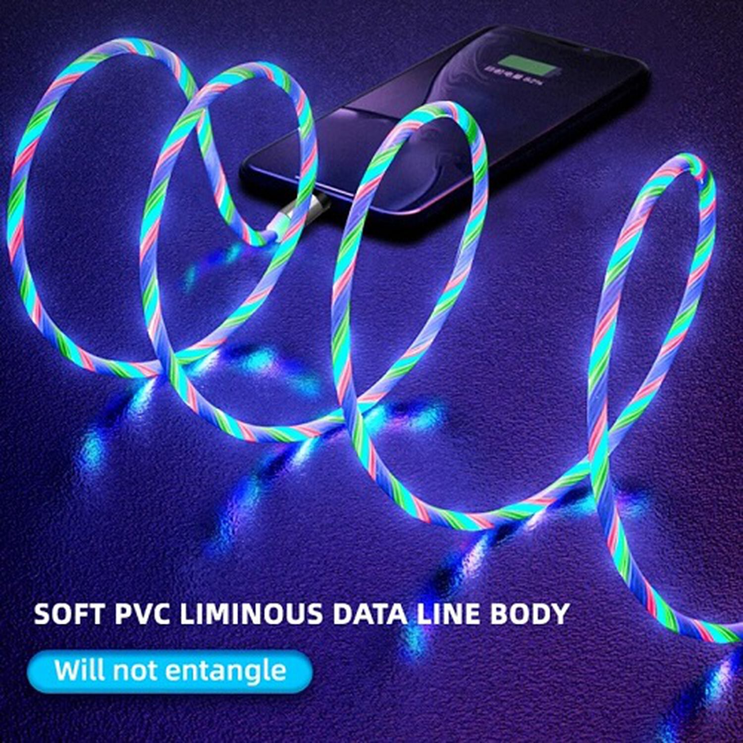 Cable De Carga Para Celular 3 En 1 Tipo C Brillante Luz Led Compatible Para Iphone Magnetico Compatible Ligthing Micro Usb Carga R&aacute;pida image number 4.0