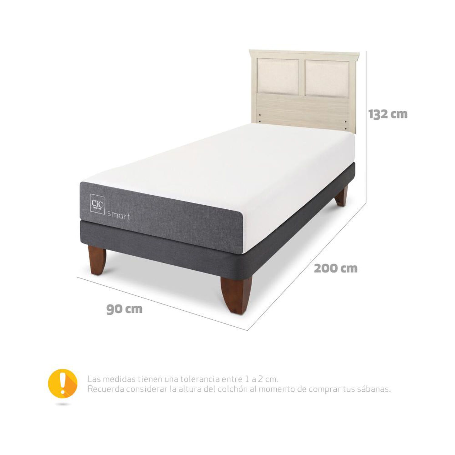 Cama Europea Cic Smart / 1 Plaza / Base Normal + Respaldo image number 5.0