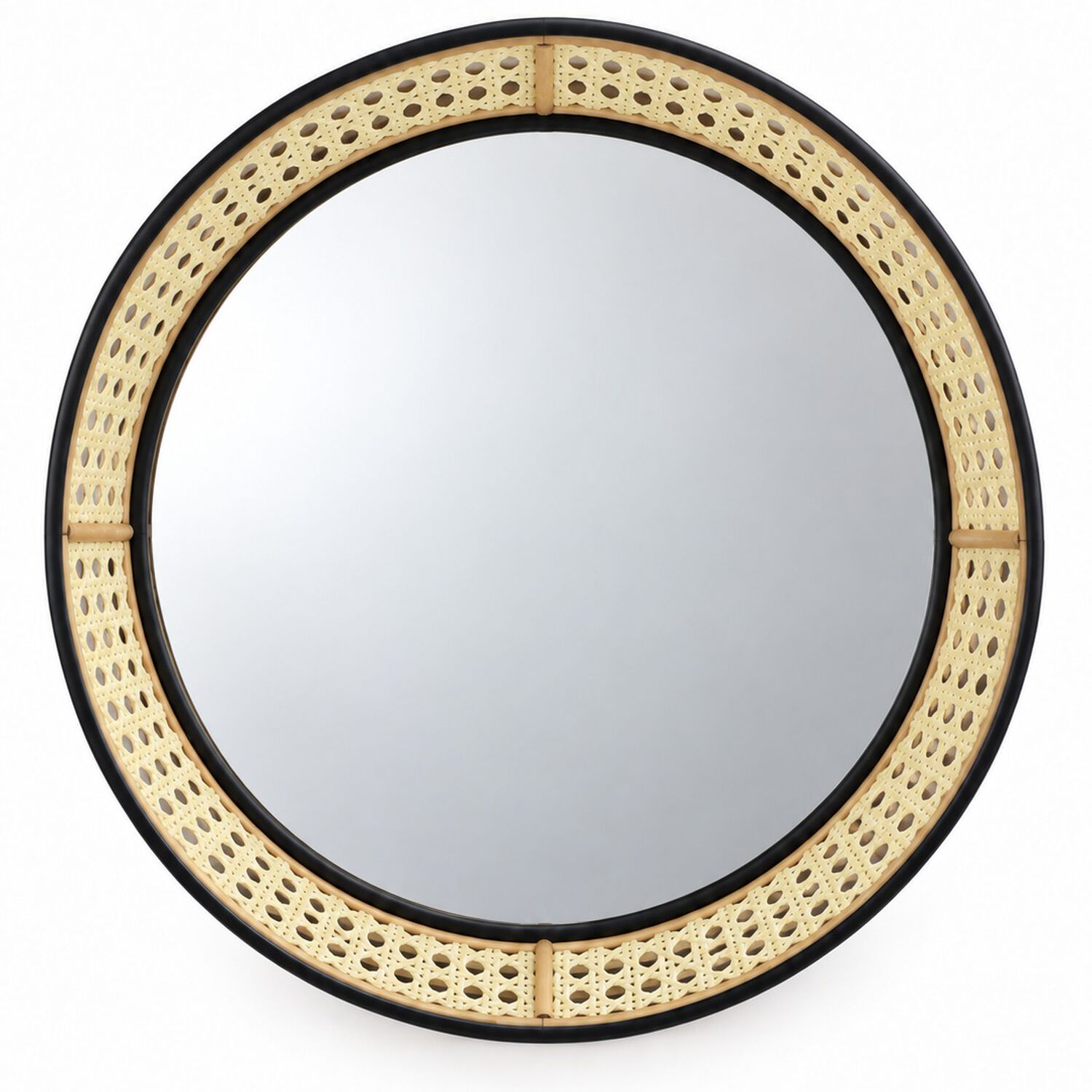Espejo Circular De Pared Decorativo Rat&aacute;n Sint&eacute;tico Y Marco Metal Negro 45 Cm image number 5.0