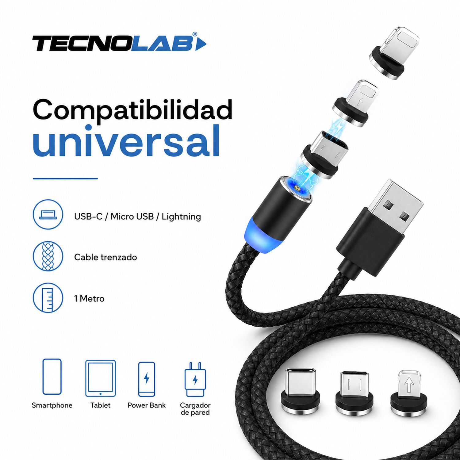 Cable De Carga Magnetico (3 En 1) Usb-c / Micro / Lightning image number 8.0