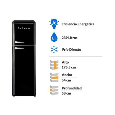 Refrigerador Top Freezer Libero LRT-280DFNR / Frío Directo / 239 Litros / A+