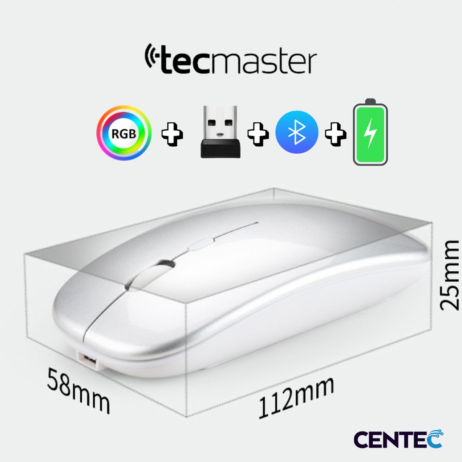 Mouse Inal&aacute;mbrico Dual Bluetooth + Usb 2g Recargable Rgb Bk image number 5.0