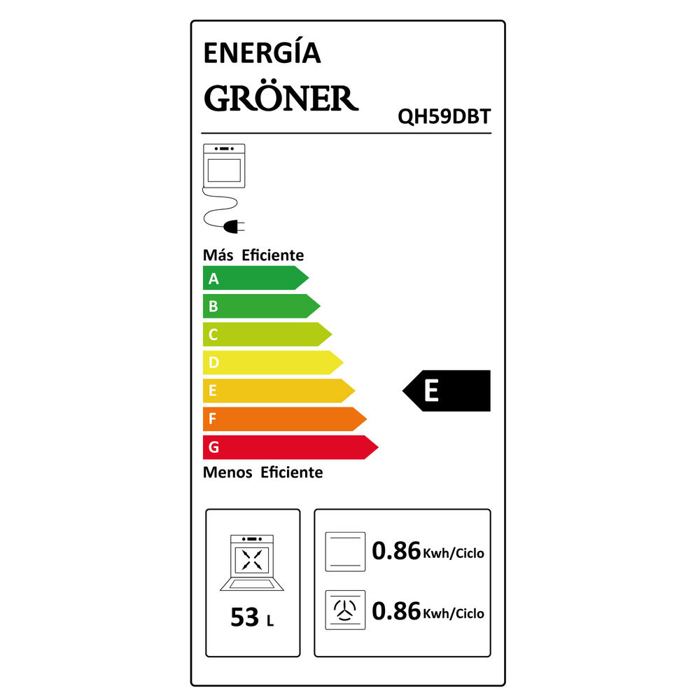 Horno Eléctrico Empotrable Grner Black Touch Triple Vidrio 10f 59l image number 5.0