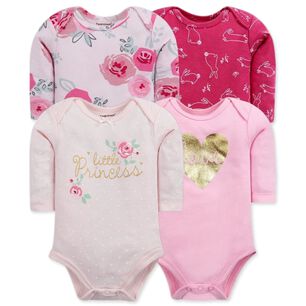 Pack 4 Bodys Beb&eacute; Ni&ntilde;a Manga Larga Tedmimak 100% Algod&oacute;n Little Princess