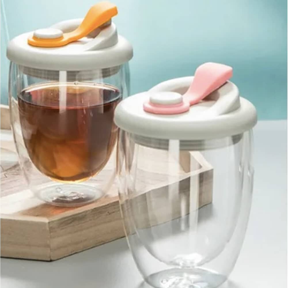 Taza Cafe Doble Vidrio Te Vaso Mug Tapa Antiderrame image number 2.0
