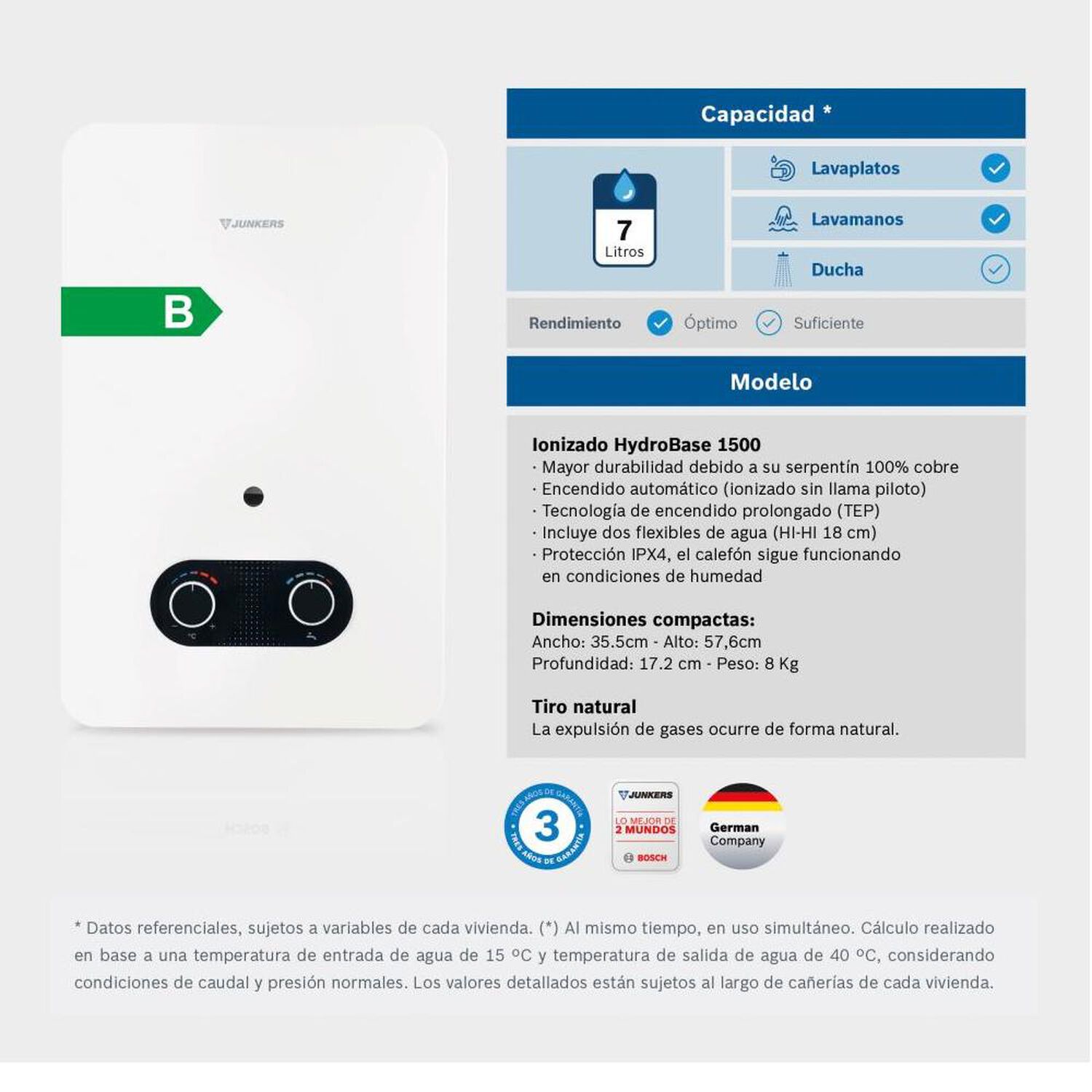 Calefont Junkers Ionizado Hydrobase / Tiro Natural / Gas Natural  / 7 Litros image number 2.0