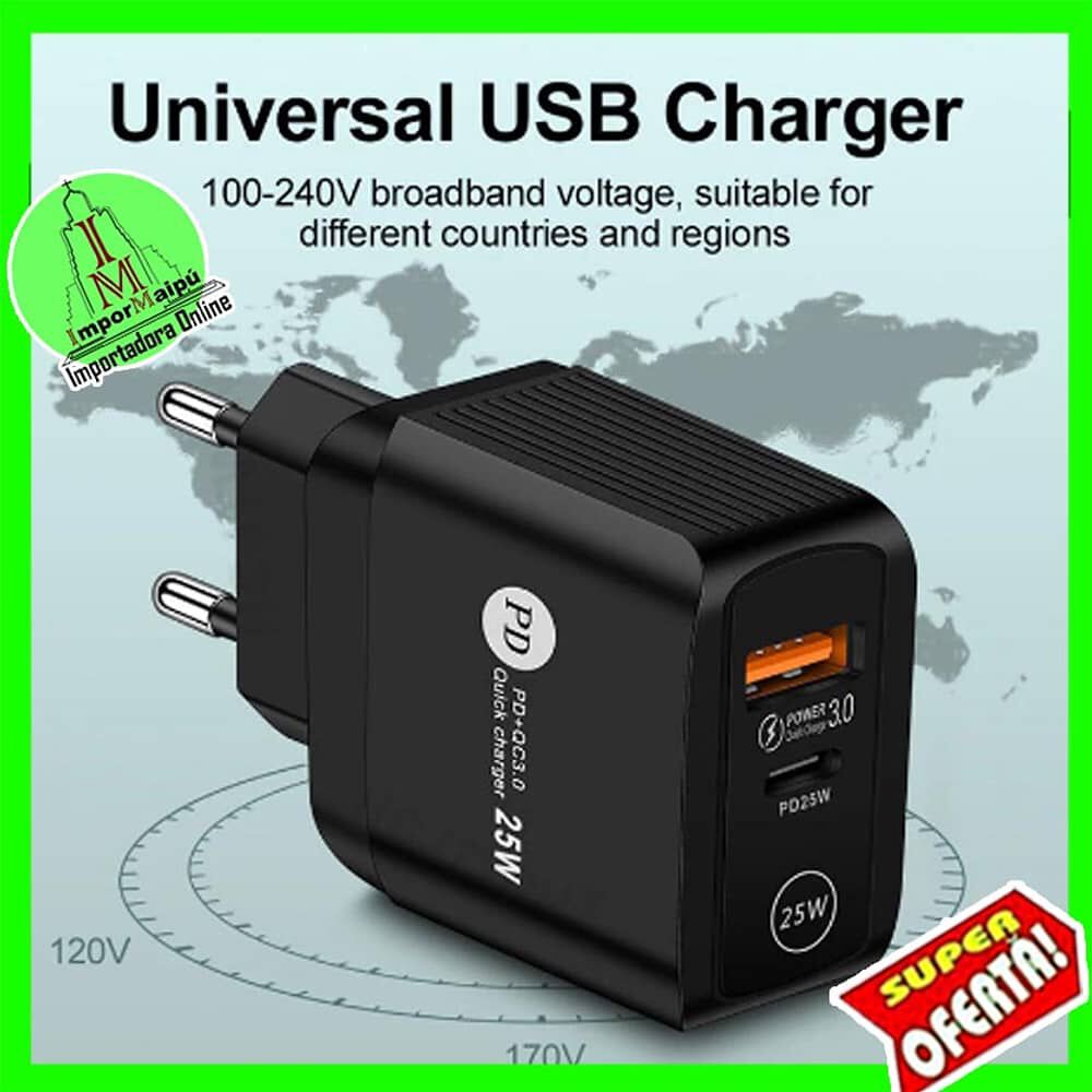 Cargador De Pared Para Celular 25w Tipo C Y Usb Normal Carga Rapida Para Iphone Android Samsung image number 5.0