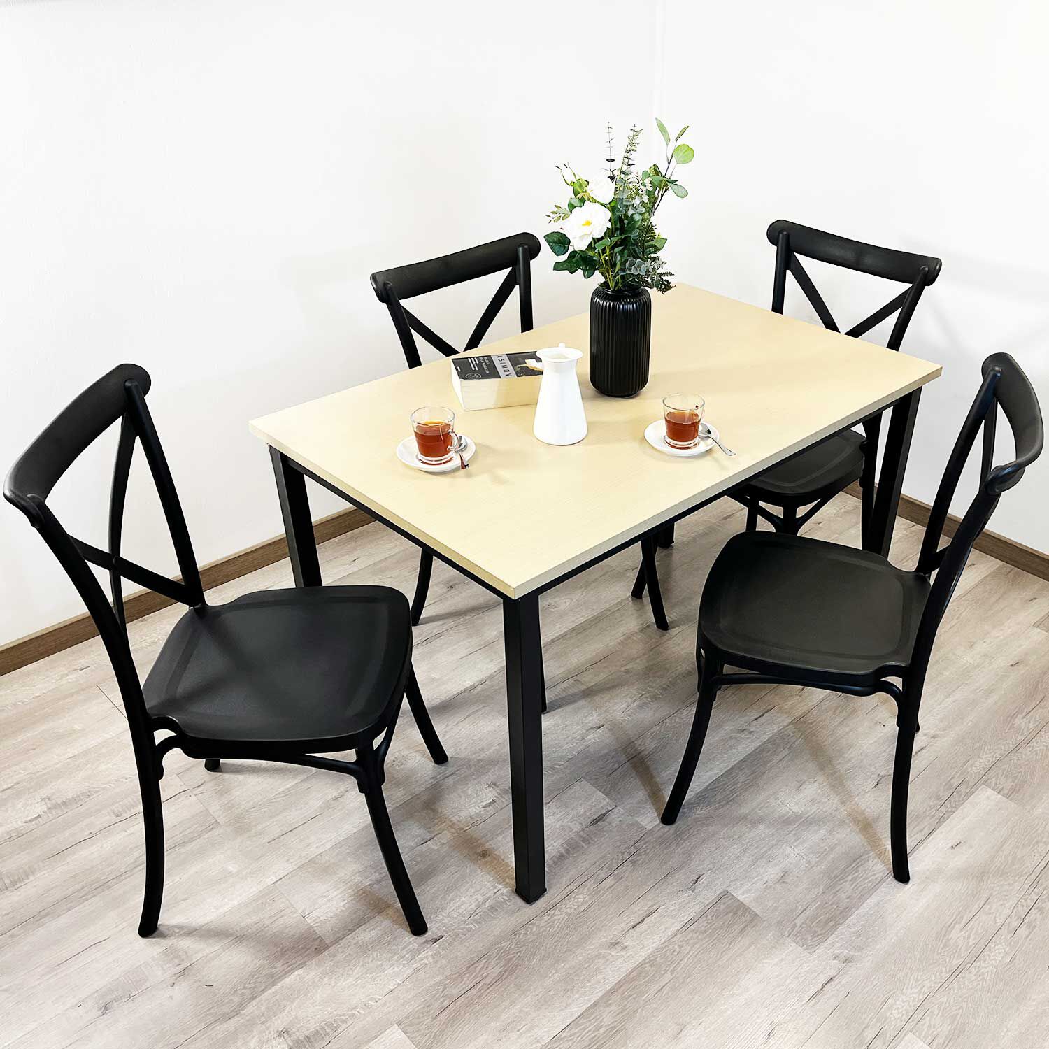 Juego De Comedor New York + 4 Sillas Crossback Retro Negras image number 1.0