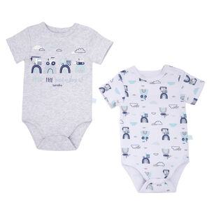 Set 2 Bodys Manga Corta Gris Transportes Beb&eacute; 0-3 Meses