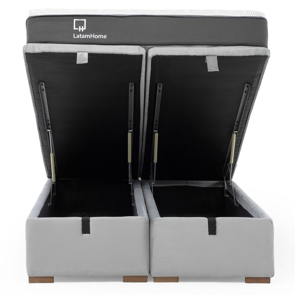Cama Funcional Boxet 2 Plazas Base Dividida Colchon Resortes New Top Funda Lavable Gris image number 2.0