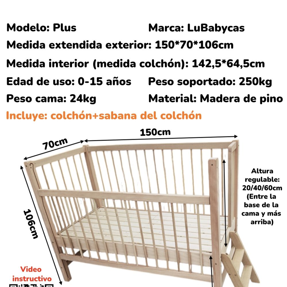 Cama Colecho 4 Laterales Con Colchón Y Sabana Plus Lubabycas image number 4.0