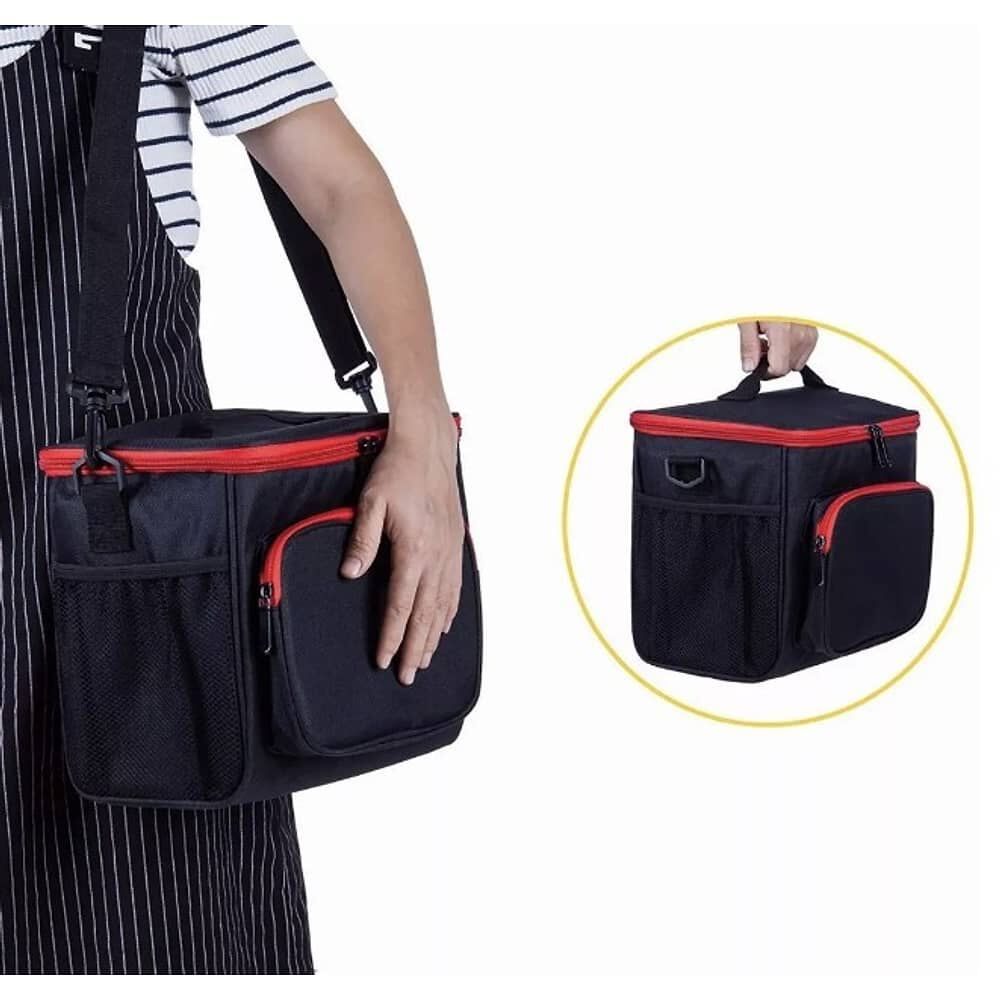 Bolso Lonchera T&eacute;rmica Tela Oxford Multicolores Port&aacute;til. Negra image number 3.0