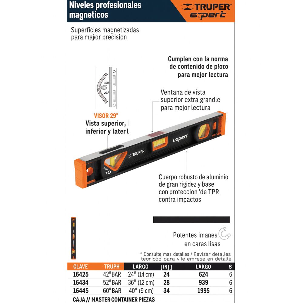 Nivel Profesional Aluminio Magnetico48 120cm Truper Expert image number 2.0