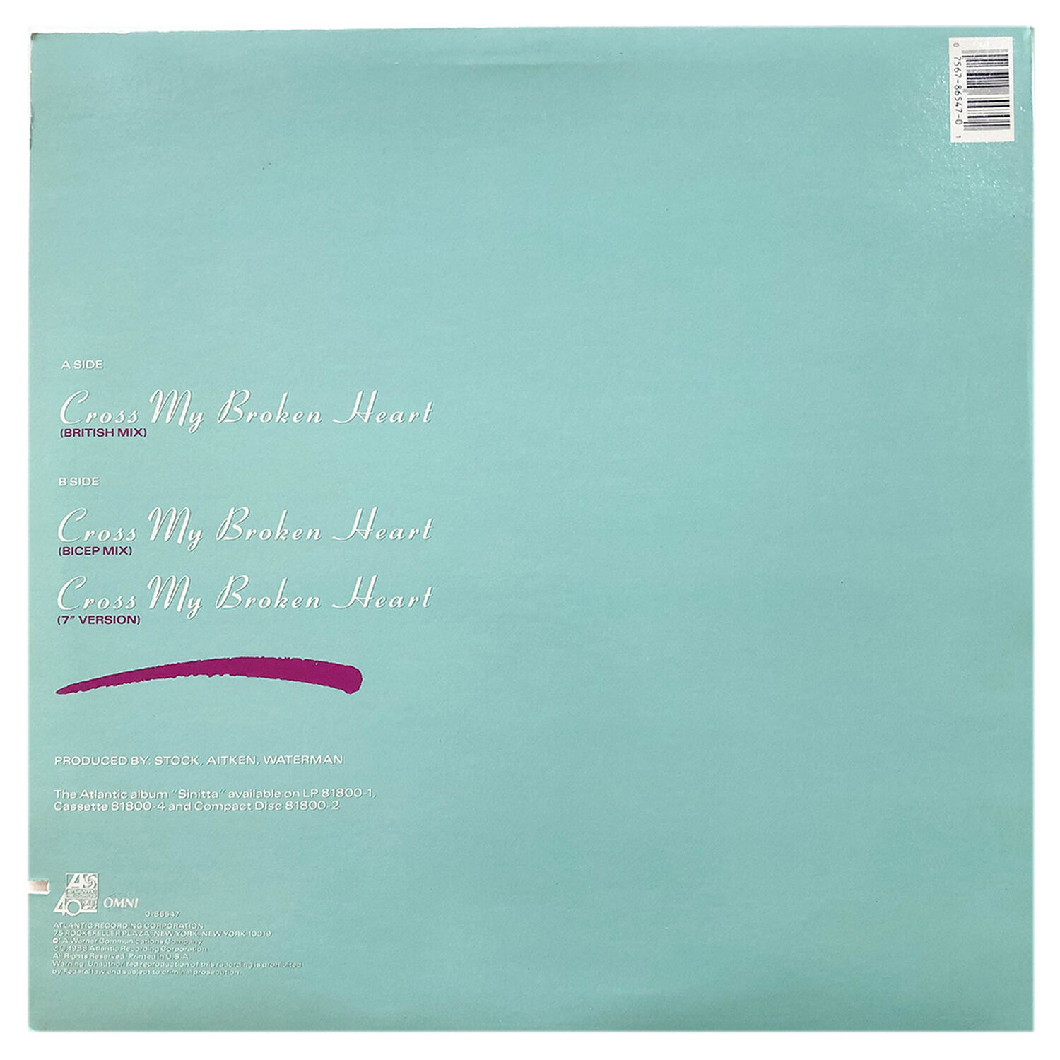 Sinitta - Cross My Broken Heart | 12" Maxi Single Usado image number 1.0