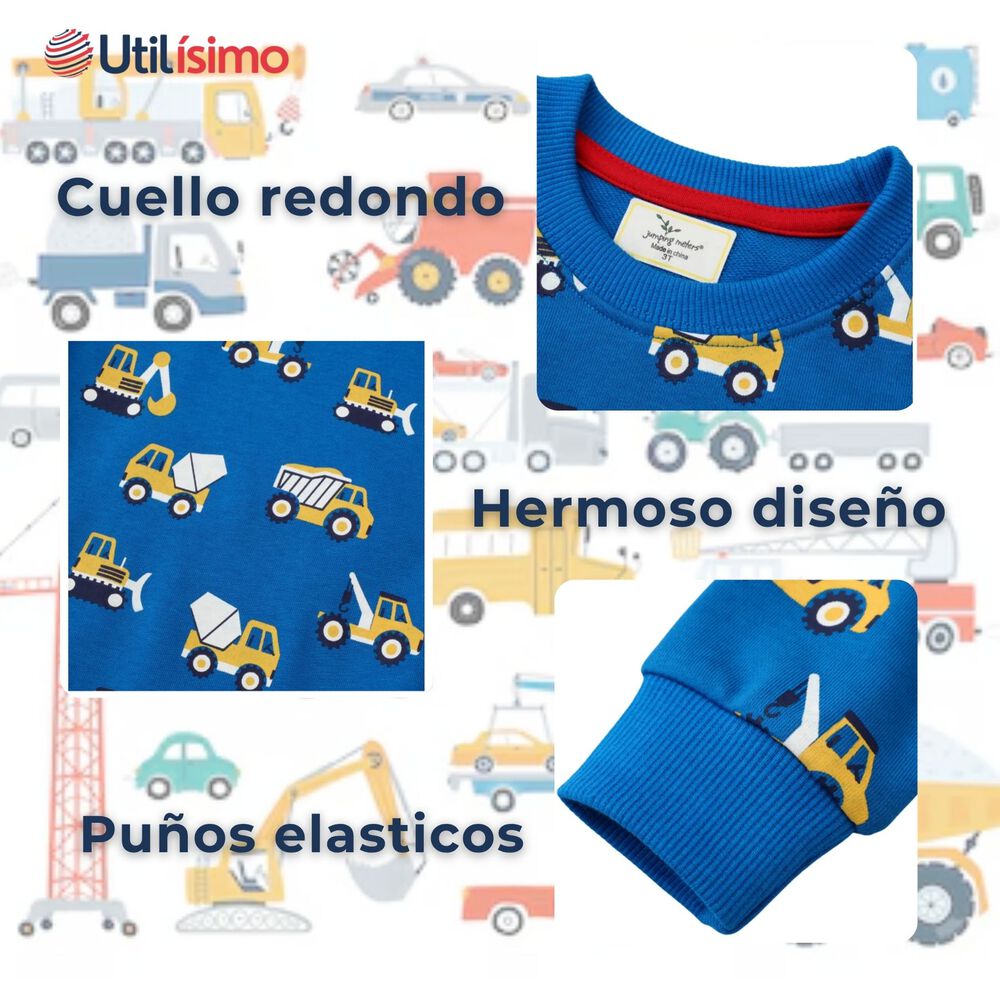 Polerón Algodón Cuello Redondo Niño Azul Claro Grúa image number 3.0