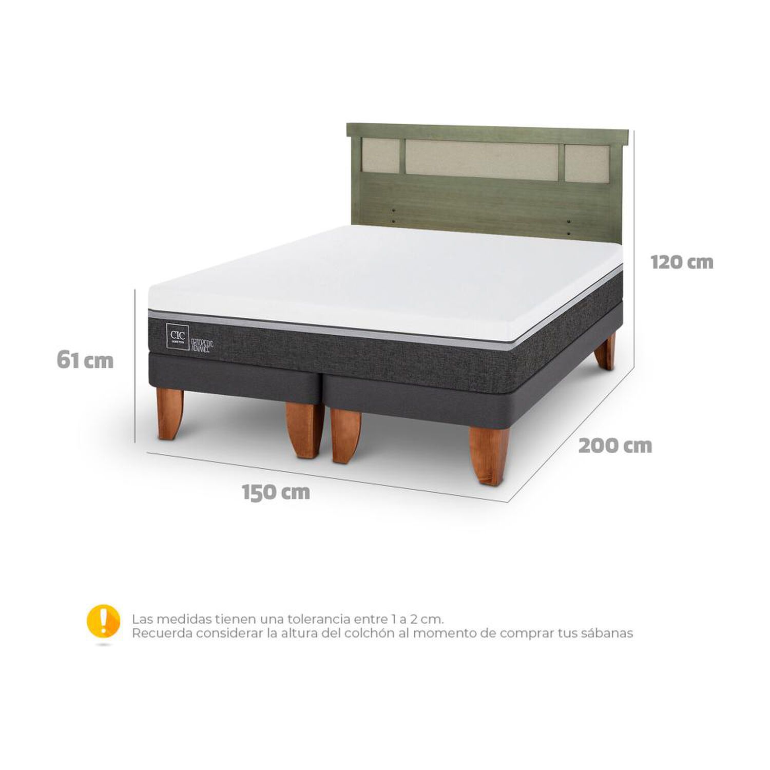 Cama Europea Cic Ortopedic Advance / 2 Plazas / Base Dividida + Respaldo image number 6.0