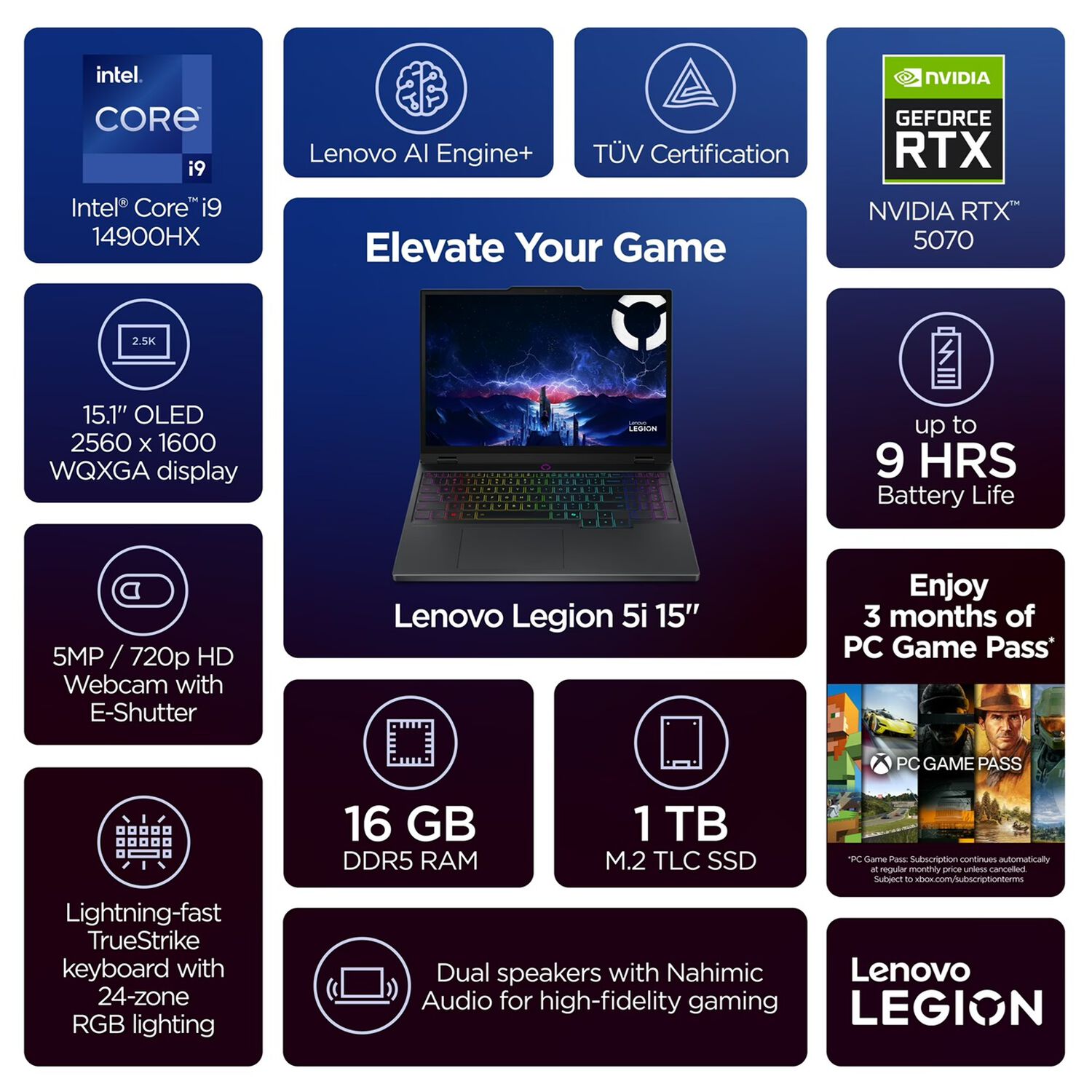 Notebook Gamer Lenovo Legion 15.1" Oled (intel Core I9-14900hx, Rtx 5070, 16gb, 1tb) image number 3.0