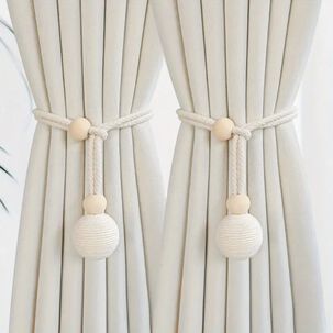 Pack De 02 Sujetadores Para Cortinas - Bola Tejida Beige