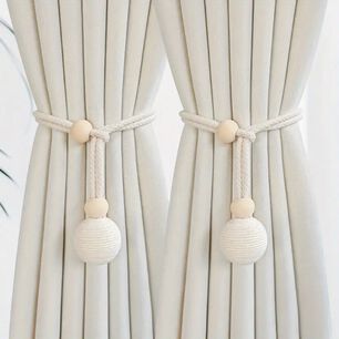 Pack De 02 Sujetadores Para Cortinas - Bola Tejida Beige