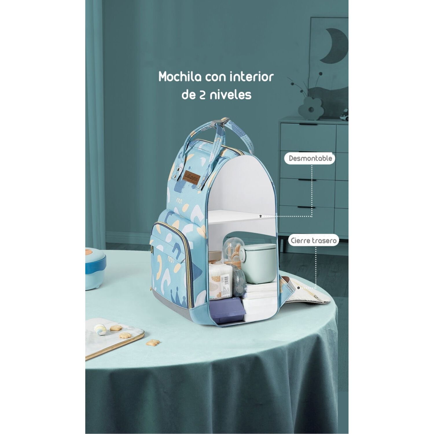 Mochila Maternal Impermeable Con Usb Lubabycas Gris image number 3.0