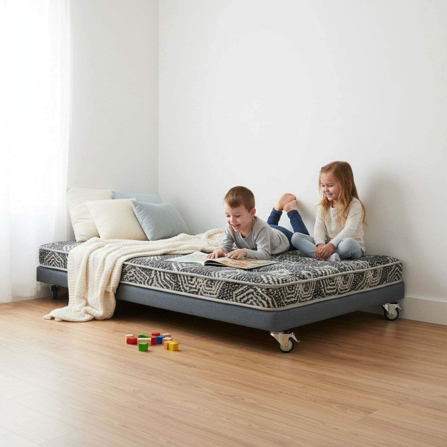 Cama 1.5 Plaza Box 8 Cm L180 Cm + Colchon Modelo Ideal - Rueda Deluxe (gris) image number 0.0
