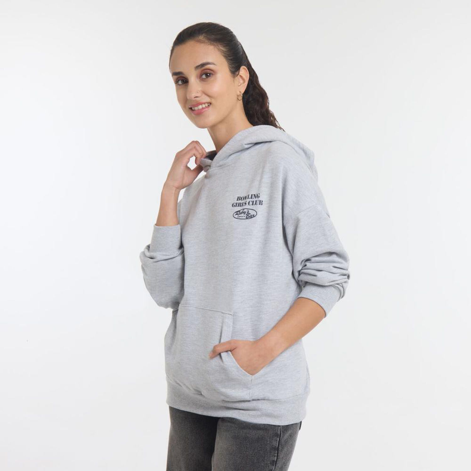 Poler&oacute;n Hoodie Estampado En Espalda Cuello Redondo Con Capucha Mujer Freedom image number 2.0