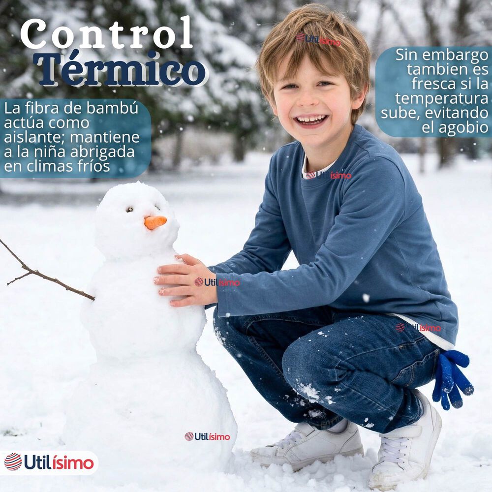 Polera Camiseta Bamb&uacute; Azul Claro Cuello Redondo Primera Capa Manga Larga Ni&ntilde;o image number 5.0