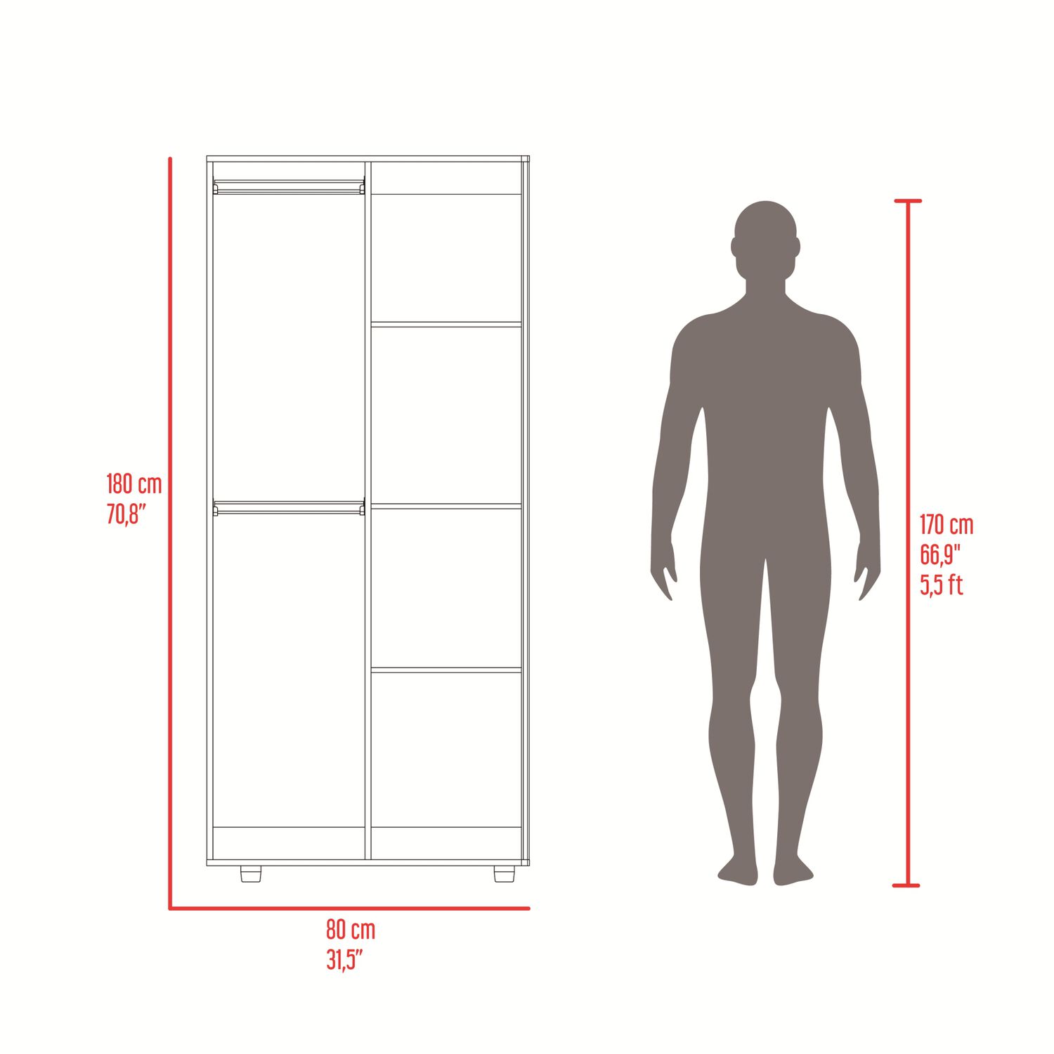 Closet 2 Puertas Fm Melamina Caf&eacute; Claro Y Blanco 180x80x48 Cm image number 8.0