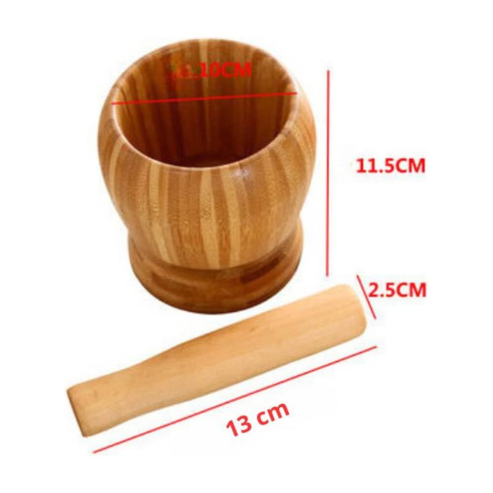 Mortero De Bamb&uacute; Molinillo Manual Especias Ajo image number 3.0