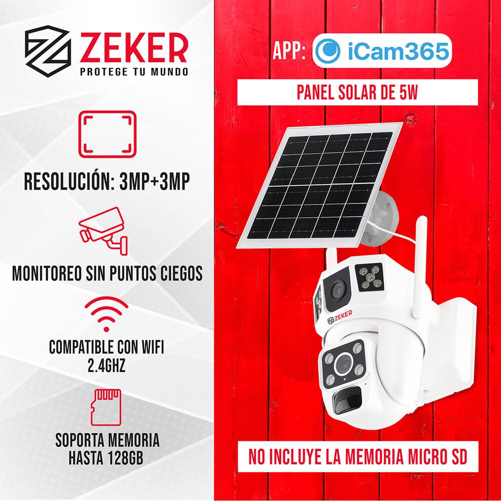 Camara De Seguridad Solar Vigilancia Exterior Doble Zeker image number 1.0