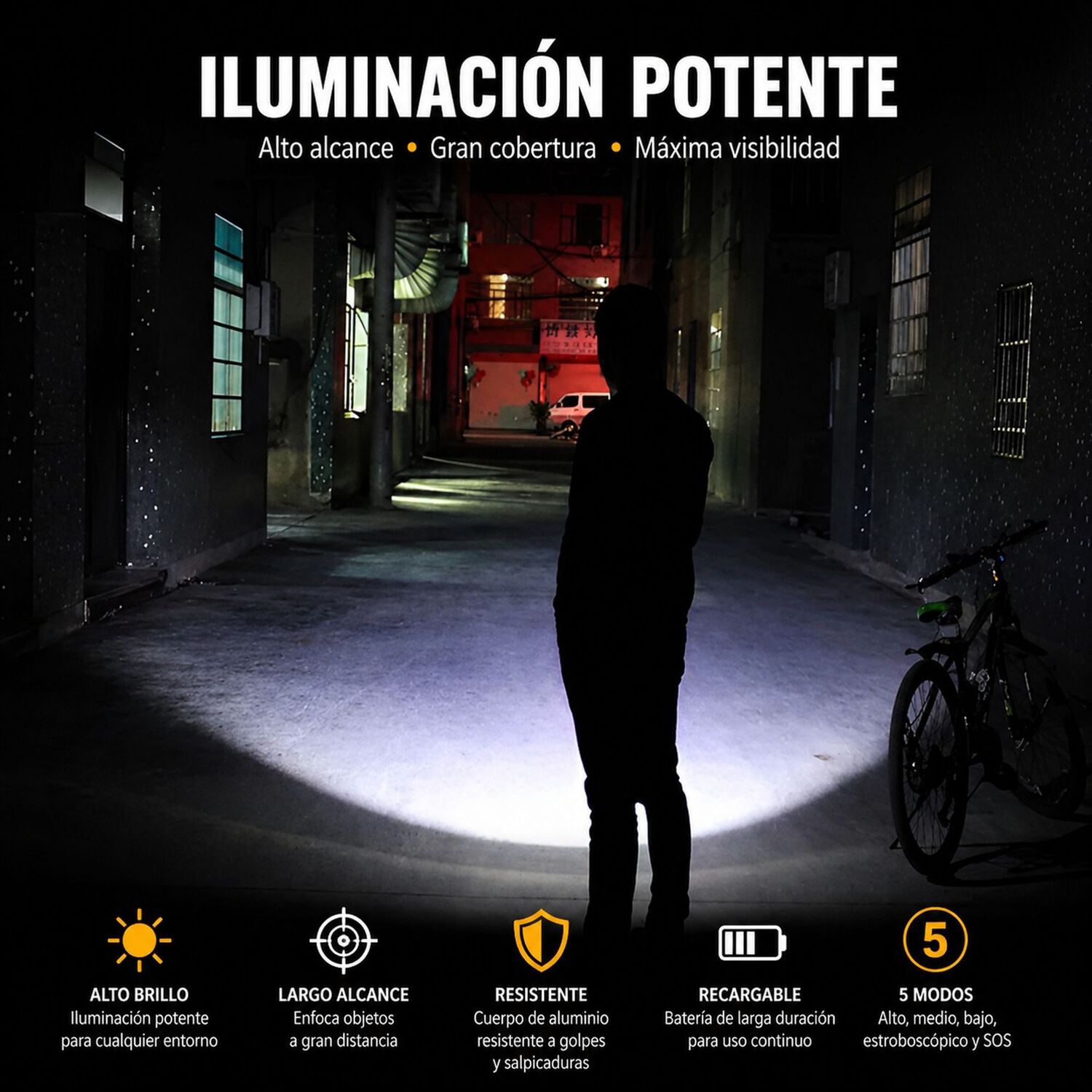 Linterna Led Profesional Multi Uso Con Zoom High Power T6 image number 3.0