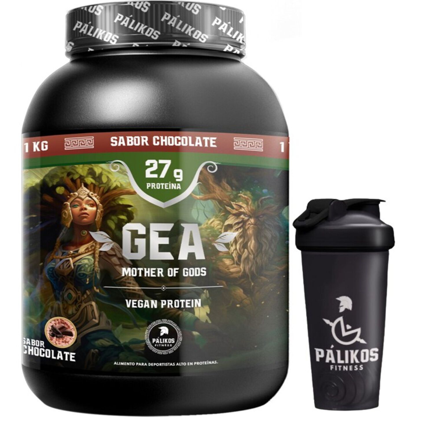Prote&iacute;na Vegana 1kg Sabor Chocolate Gea + Shaker Palikos Fitness image number 0.0