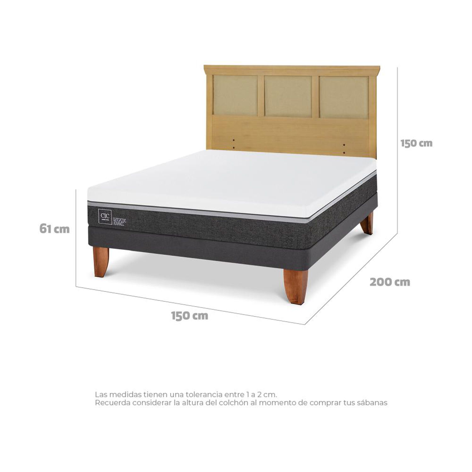 Cama Europea Cic Ortopedic Advance / 2 Plazas / Base Normal + Respaldo image number 3.0