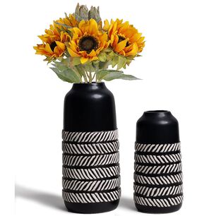 Set 2 Jarrones De Cer&aacute;mica Dise&ntilde;o Espiga Negra