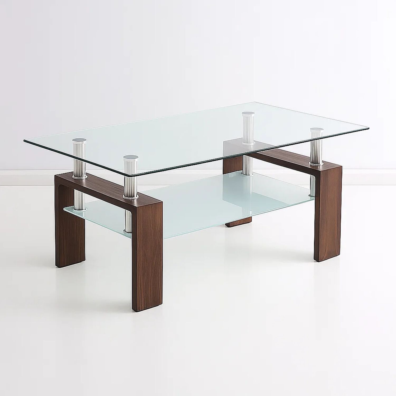 Mesa De Centro Para Living Rectangular De Vidrio Y Madera Oscura image number 1.0