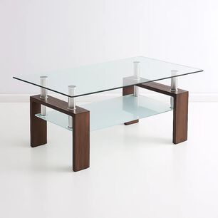 Mesa De Centro Para Living Rectangular De Vidrio Y Madera Oscura