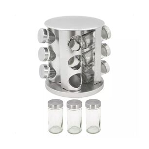 Especiero Carrusel 16 Frascos 19cm Dise&ntilde;o Moderno Plateado