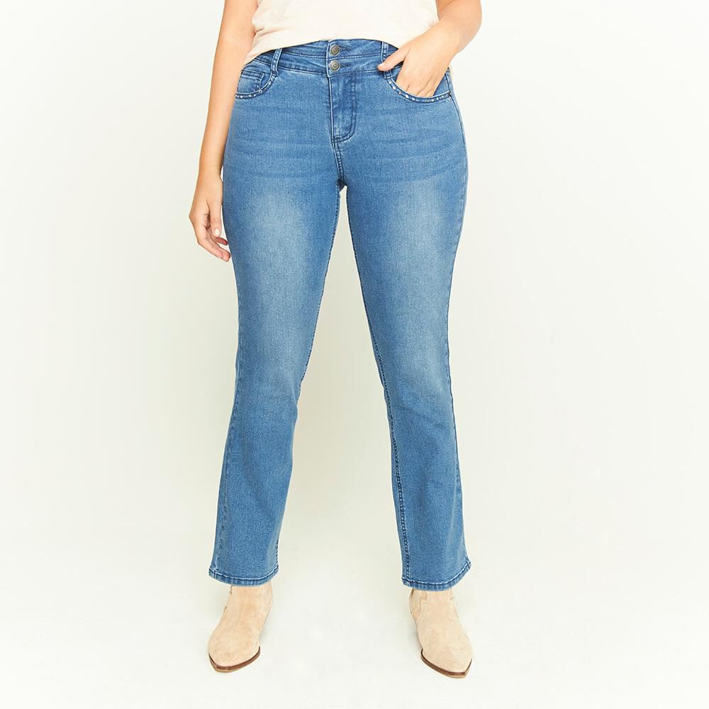 Jeans Con Brillo Tiro Alto Recto Flare Mujer Geeps image number 0.0