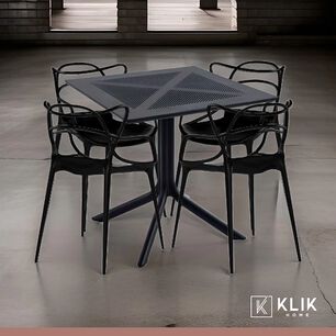 Mesa Restaurant 80x80 Polipropileno + 4 Sillas Master Negras