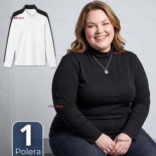 Camiseta Polera Bamb&uacute; Primera Capa Cuello Beatle Manga Larga Blanco Negro Mujer