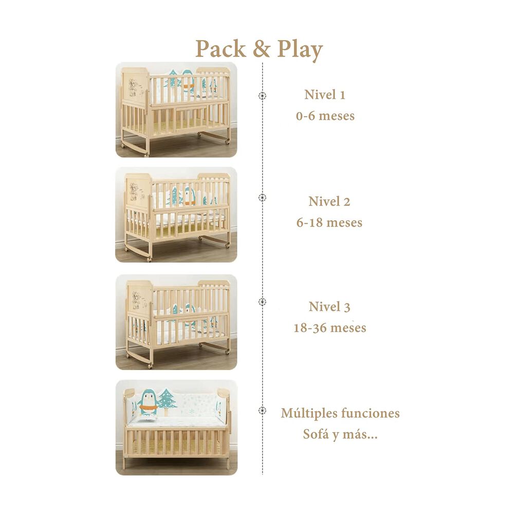 Cuna Colecho Madera Pack&play Lubabycas Con Mudador image number 4.0