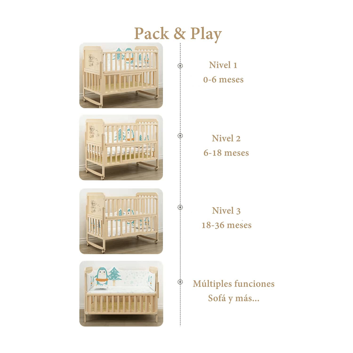 Cuna Colecho Madera Pack&play Lubabycas Con Mudador image number 4.0